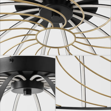 Ambros 23.5" Modern Industrial Metal Dimmable Stripe Half-Cage Integrated LED Flush Mount - JONATHAN Y
